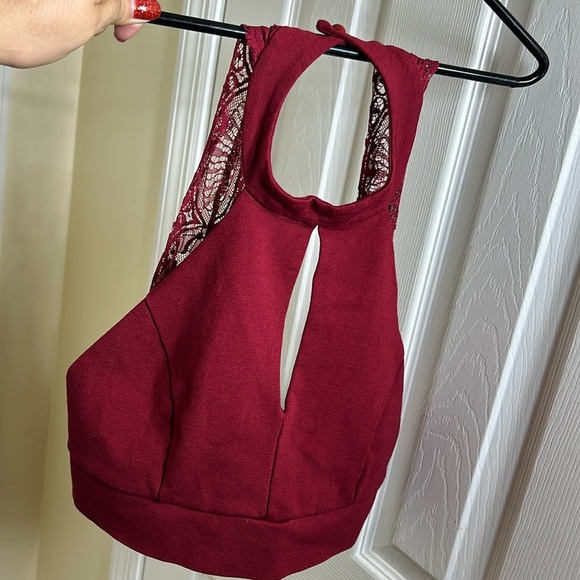 Lulus Burgundy Halter Back Lace Top - Picture 2 of 6